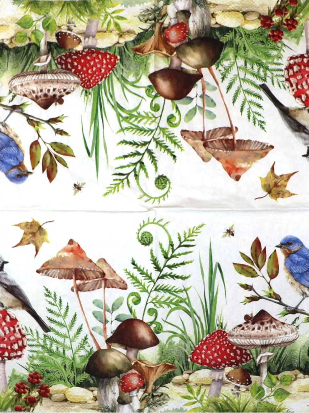 Michel Moss & Oak Table Runner Green Botanical Mushroom Bird Print 72”x15” NEW